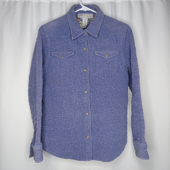 Sag Harbor Quilted Corduroy Jacket Small Blue Snap Collar Cowgirl Western - Picture 1 of 8